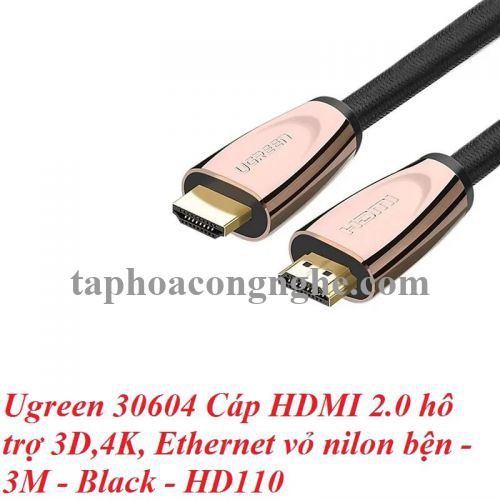 Ugreen 30604 3M Cáp HDMI 2.0 hỗ trợ 3D 4K Ethernet vỏ nilon bện HD110 30030604
